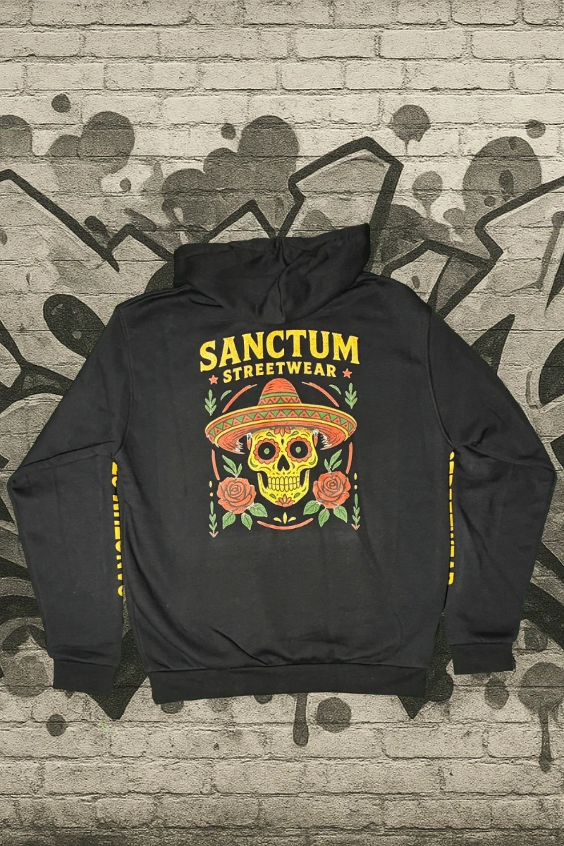 Hoodie black - Sombrero    Klassischer Kapuzensweater  Sweat-Qualität mit angerauter Innenseite  Doppellagige Kapuze mit Kordelzug  Kängurutasche  Necktape  Bündchen mit Elasthan  Farbe: black  Material: 80% Baumwolle, 20% Polyester, 280 g/m²