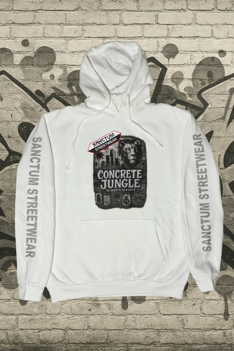 Hoodie white - Concrete Jungle    Klassischer Kapuzensweater  Sweat-Qualität mit angerauter Innenseite  Doppellagige Kapuze mit Kordelzug  Kängurutasche  Necktape  Bündchen mit Elasthan  Farbe: white  Material: 80% Baumwolle, 20% Polyester, 280 g/m²