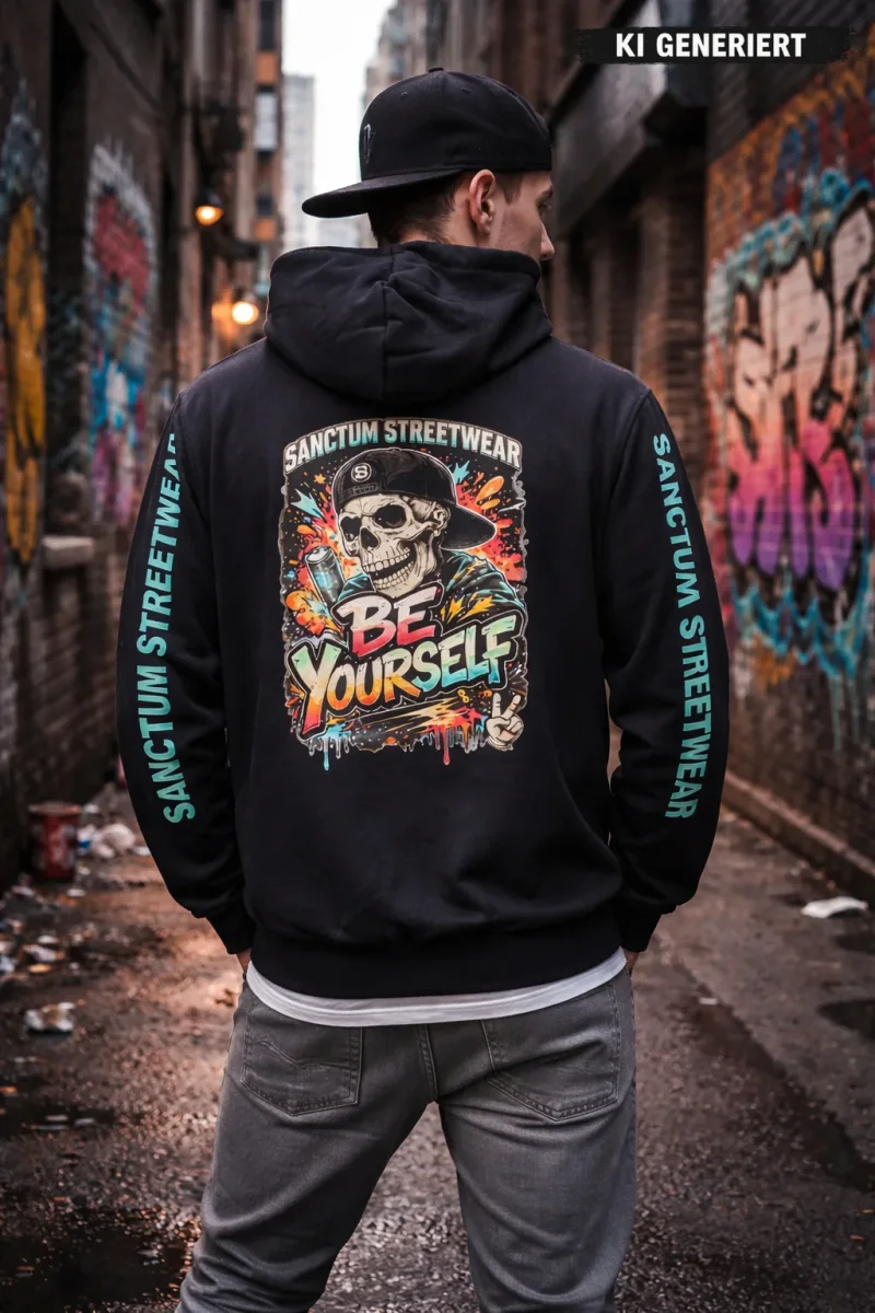Sanctum Streetwear Hooded Jacket Be yourself - navy    Klassische Sweatjacke mit Kapuze  Sweat-Qualität mit angerauter Innenseite  Doppellagige Kapuze mit Kordelzug  zwei Einschubtaschen   Necktape  Bündchen mit Elasthan  Farbe: navy  Material: 80% Baumwolle, 20% Polyester, 280 g/m²
