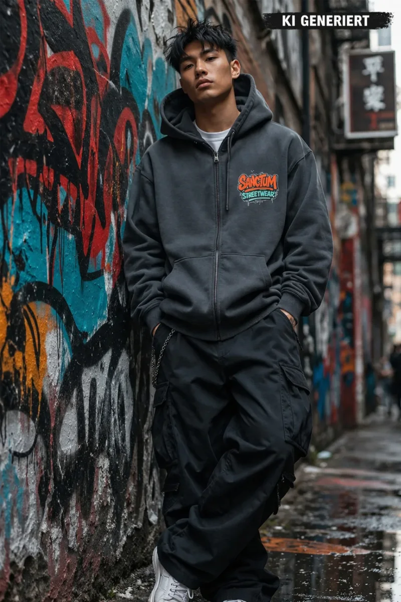 Sanctum Streetwear Hooded Jacket Graffiti - dark-grey    Klassische Sweatjacke mit Kapuze  Sweat-Qualität mit angerauter Innenseite  Doppellagige Kapuze mit Kordelzug  zwei Einschubtaschen   Necktape  Bündchen mit Elasthan  Farbe: dark-grey  Material: 80% Baumwolle, 20% Polyester, 280 g/m²