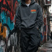Sanctum Streetwear Hooded Jacket Graffiti - dark-grey    Klassische Sweatjacke mit Kapuze  Sweat-Qualität mit angerauter Innenseite  Doppellagige Kapuze mit Kordelzug  zwei Einschubtaschen   Necktape  Bündchen mit Elasthan  Farbe: dark-grey  Material: 80% Baumwolle, 20% Polyester, 280 g/m²