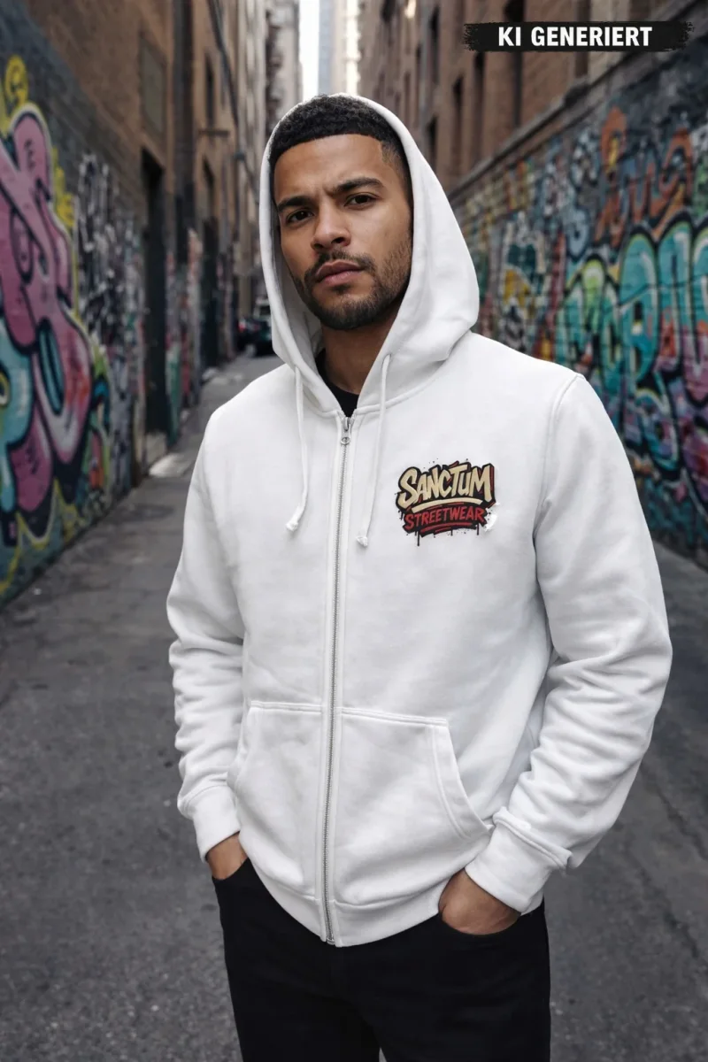 Hooded Jacket white - Graffiti    Klassische Sweatjacke mit Kapuze  Sweat-Qualität mit angerauter Innenseite  Doppellagige Kapuze mit Kordelzug  zwei Einschubtaschen   Necktape  Bündchen mit Elasthan  Farbe: white  Material: 80% Baumwolle, 20% Polyester, 280 g/m²
