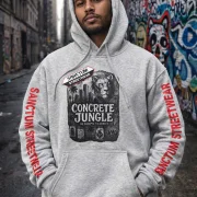 Hoodie grey-heather - Concrete Jungle    Klassischer Kapuzensweater  Sweat-Qualität mit angerauter Innenseite  Doppellagige Kapuze mit Kordelzug  Kängurutasche  Necktape  Bündchen mit Elasthan  Farbe: grey-heather  Material: 80% Baumwolle, 20% Polyester, 280 g/m²
