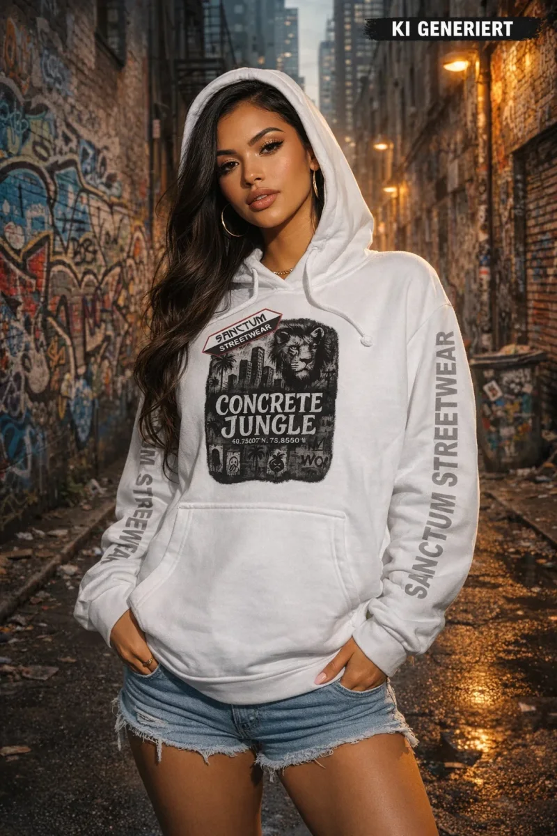Hoodie white - Concrete Jungle    Klassischer Kapuzensweater  Sweat-Qualität mit angerauter Innenseite  Doppellagige Kapuze mit Kordelzug  Kängurutasche  Necktape  Bündchen mit Elasthan  Farbe: white  Material: 80% Baumwolle, 20% Polyester, 280 g/m²