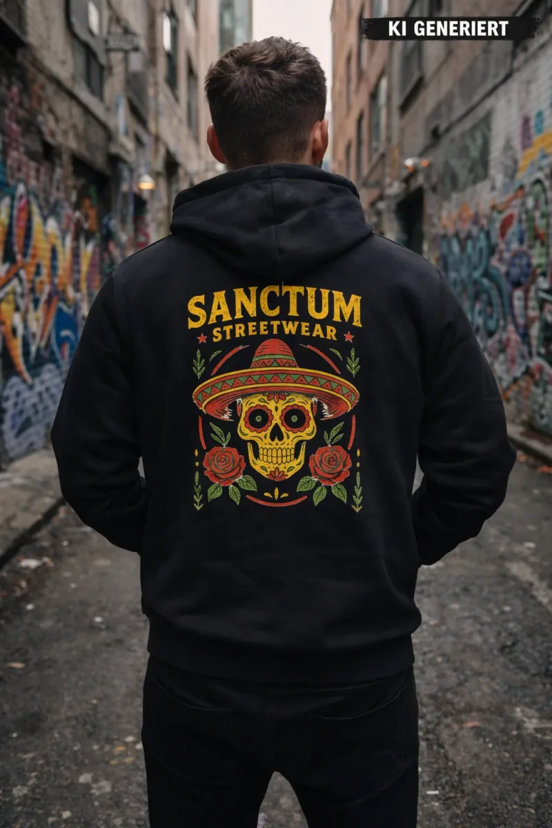 Sanctum Streetwear Hoodie Sombrero - black    Klassischer Kapuzensweater  Sweat-Qualität mit angerauter Innenseite  Doppellagige Kapuze mit Kordelzug  Kängurutasche  Necktape  Bündchen mit Elasthan  Farbe: black  Material: 80% Baumwolle, 20% Polyester, 280 g/m²