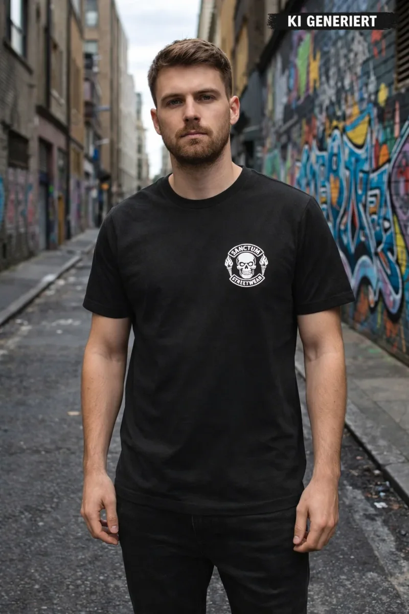 Sanctum Streetwear T-Shirt Skull MC - black    Das Skull MC Logo ist auf der Brust klein aufgedruckt und auf  dem Rücken befindet sich das Skull MC Logo in groß.  Dieses Rundhals T-Shirt überzeugt durch seinen zeitlosen Schnitt und dem hohen Tragekomfort.  Klassischer Rundhalsausschnitt  Single Jersey  Farbe: black  Material: 100% Baumwolle 180 g/m²